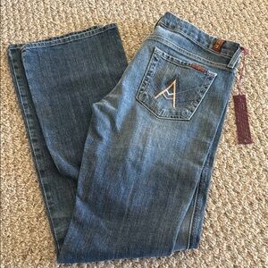 7 For All Mankind Blue Straight Leg Jeans with Vintage Fading